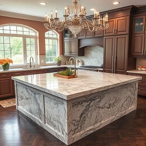 Luxury granite countertop installation on kitchen island in Sacramento home