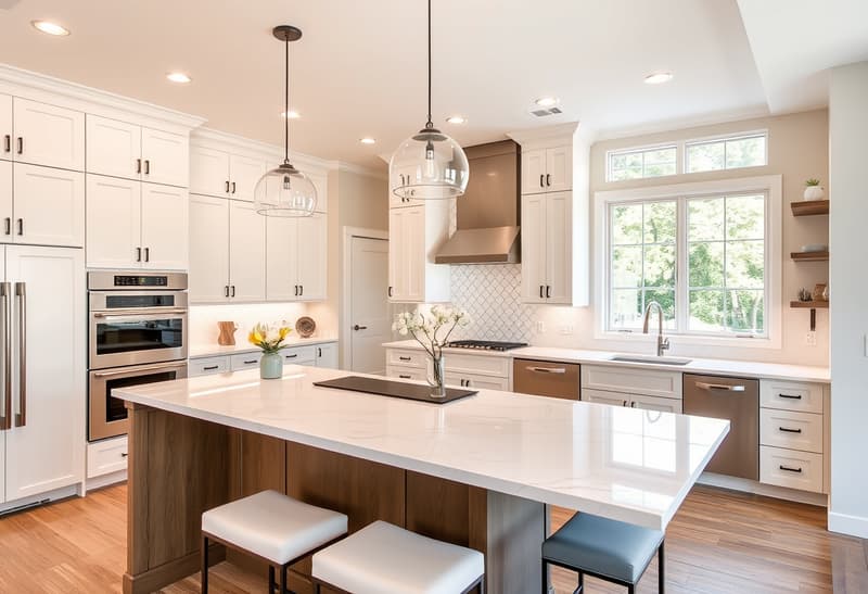Modern luxury kitchen island installation in Sacramento home