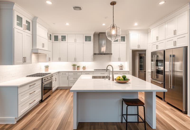 Modern kitchen remodel in Sacramento featuring custom cabinets and island
