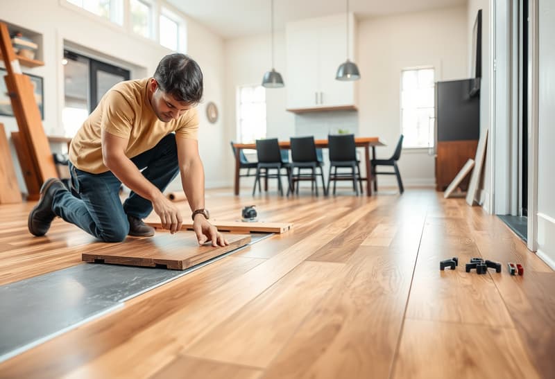 Professional floor installation service in Sacramento showing hardwood flooring installation