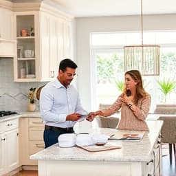 Professional kitchen designer consulting with homeowner in Sacramento