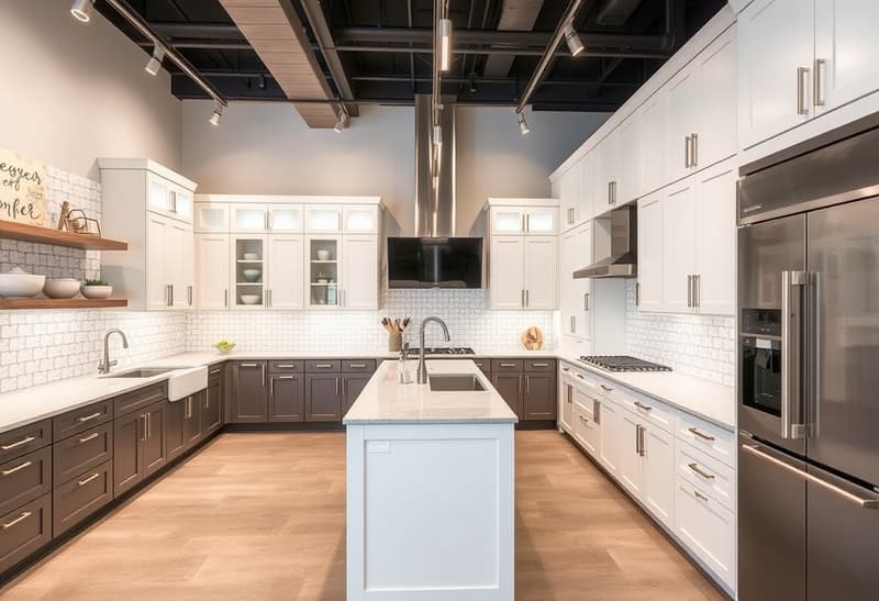 Modern kitchen showroom in Sacramento featuring latest remodeling designs