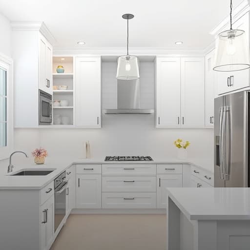 Modern white kitchen remodel in Sacramento with custom cabinets